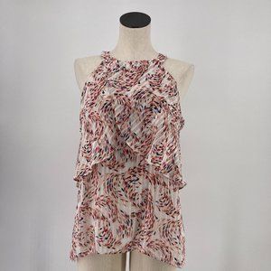 White House Black Market Top Petunia Print Haltar Shell Sleeveless Tank Size 10